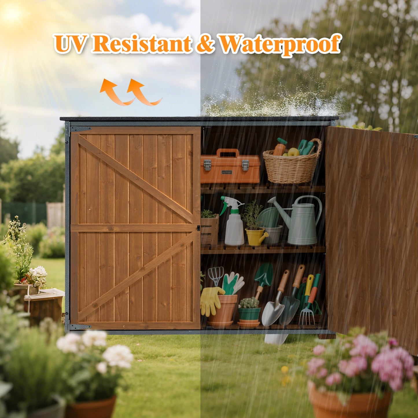 LZBEITEM Outdoor Storage Cabinet Garden Shed With Frame