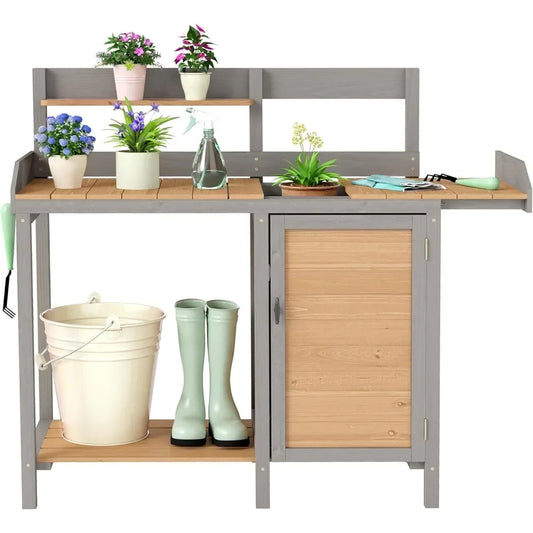 Guangbai Wooden Potting Bench With Sink And Storage