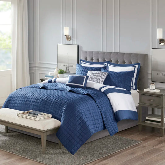 Eight Piece Comforter And Quilt Set Polyester Cotton Blend