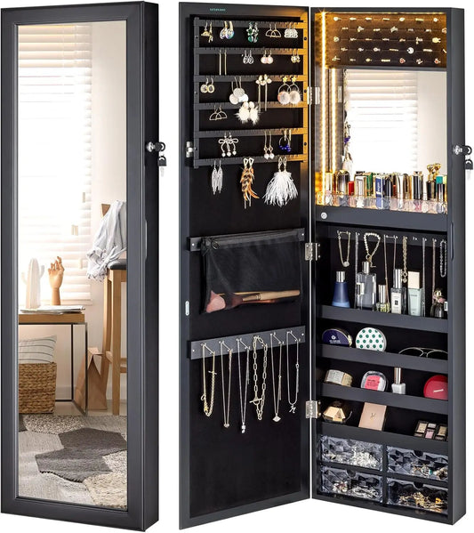 Hign Concerned LED Jewelry Cabinet Mirror With Storage