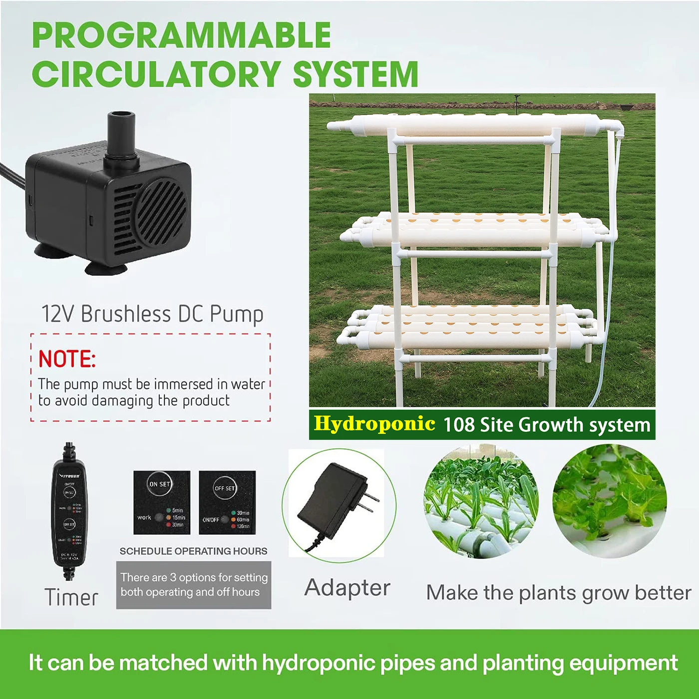 BHTNYOOM Hydroponics System 3 Layer 108 Planting Holes Kit