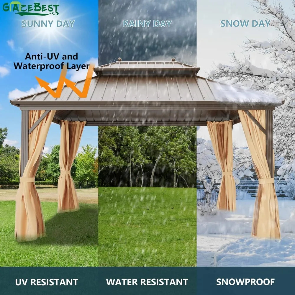 Hardtop Gazebo Aluminum Outdoor Patio With Netting Curtains
