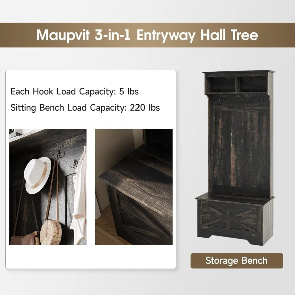 DAFIFY Hall Tree With Storage Bench 4 in 1 Coat Rack