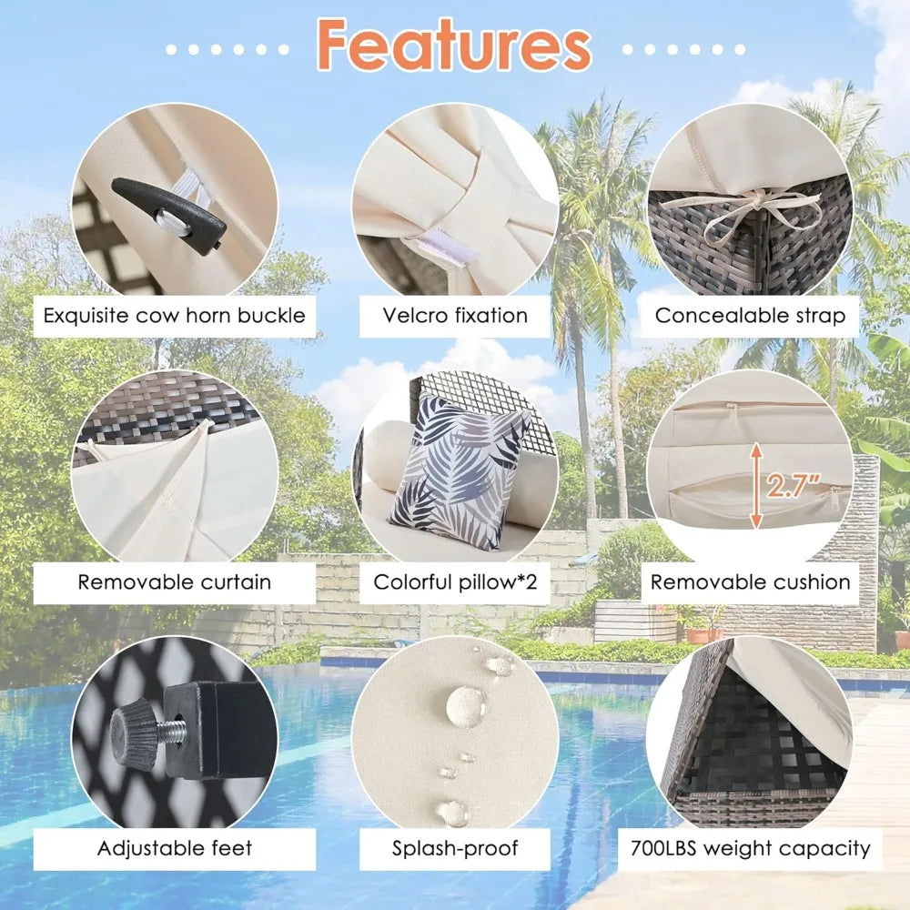 Outdoor Sunbed With Cushions And Pillows Tent Shape Daybed
