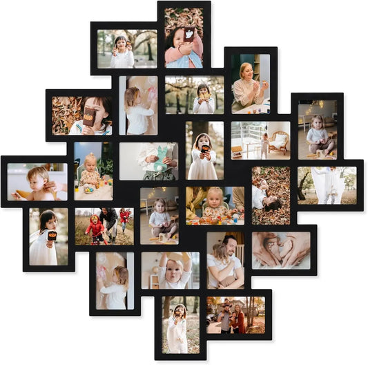 XMSJ Photo Frame 24 Openings Wood Wall Hanging Collage