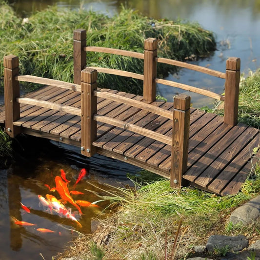Fir Wood Garden Bridge Arc Footbridge With Safety Railings