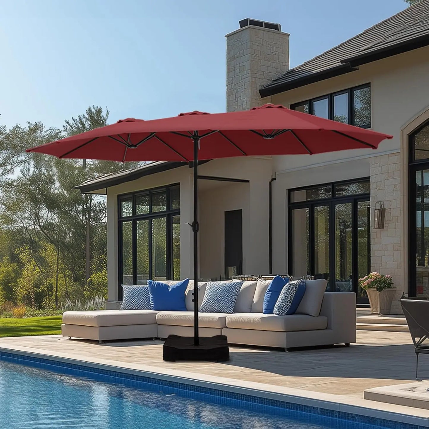 HUANZHUANG Double Sided Patio Umbrella With Base Included