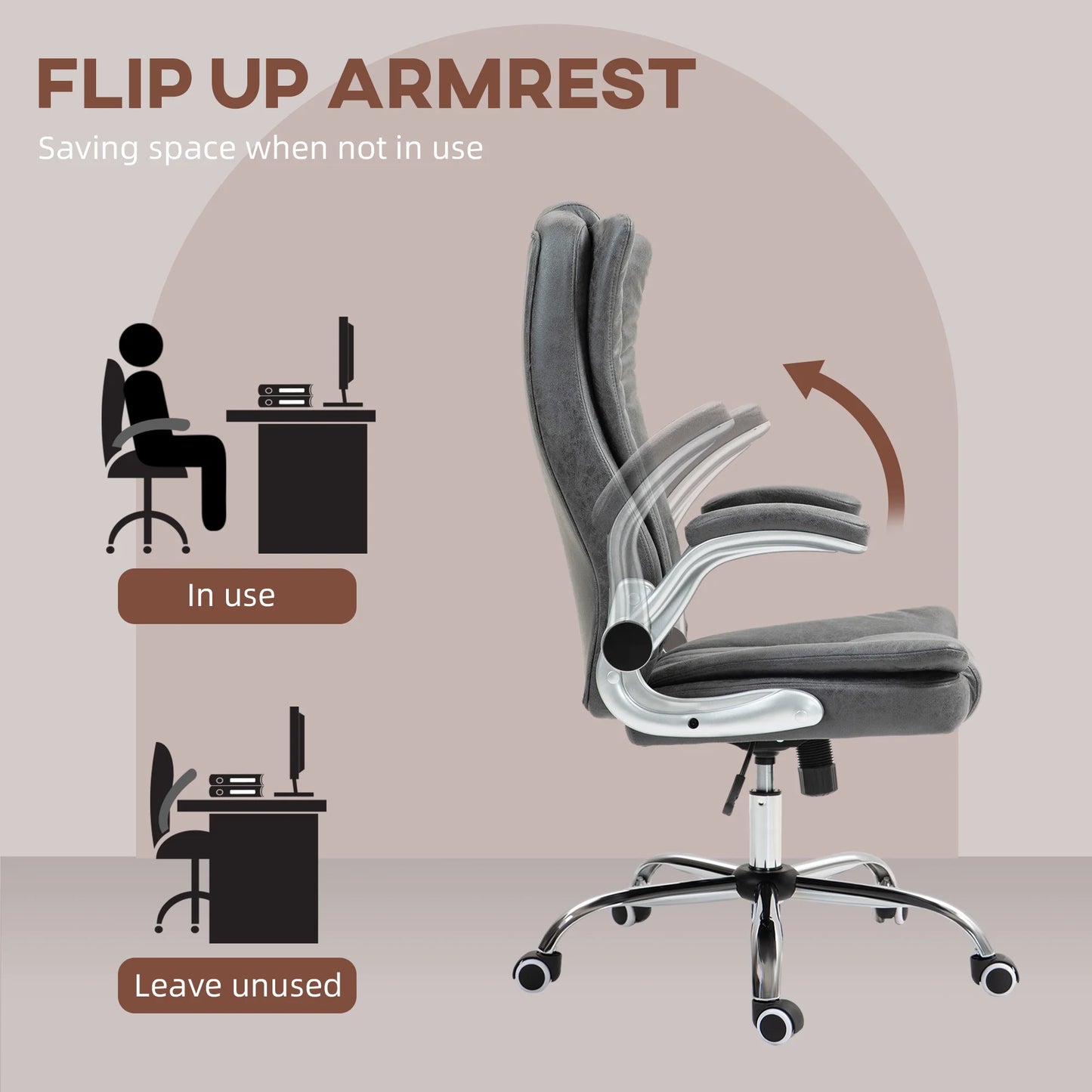 HOMCOM High Back Office Chair With Flip Up Arms Tilt