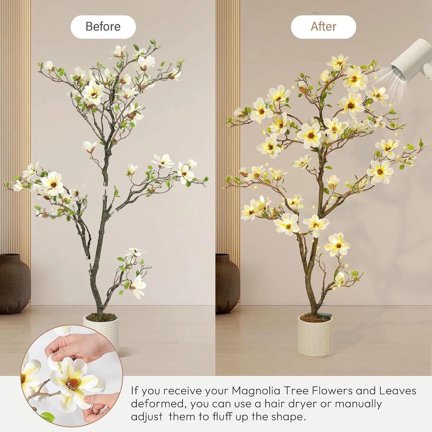 Guangdong Artificial Magnolia Plant With LED Light For Decor