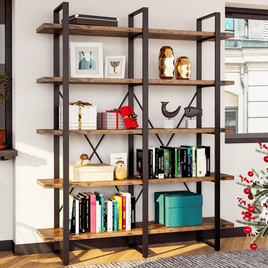 IRONCK Industrial 5-Tier Bookshelf And Bookcase With Open Shelves