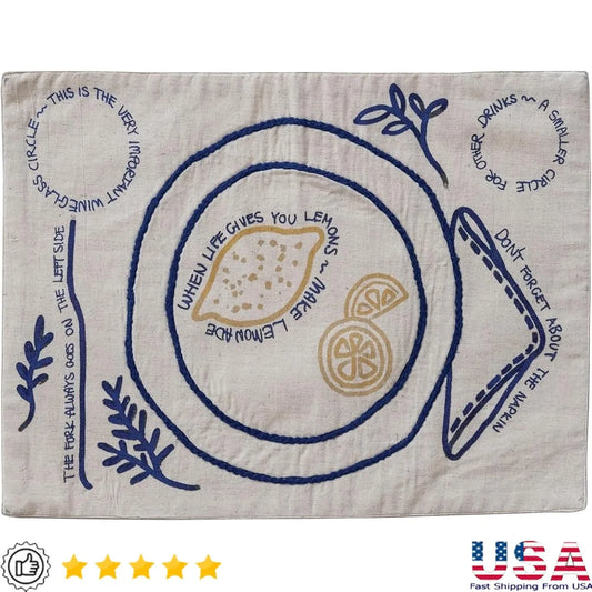 Warm Welcome Decor Woven Linen Embroidered Placemat Fruit
