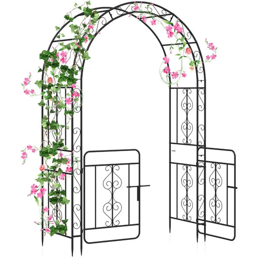 ZUIYU Garden Arbor With Gate Heavy Duty Metal Arch Trellis