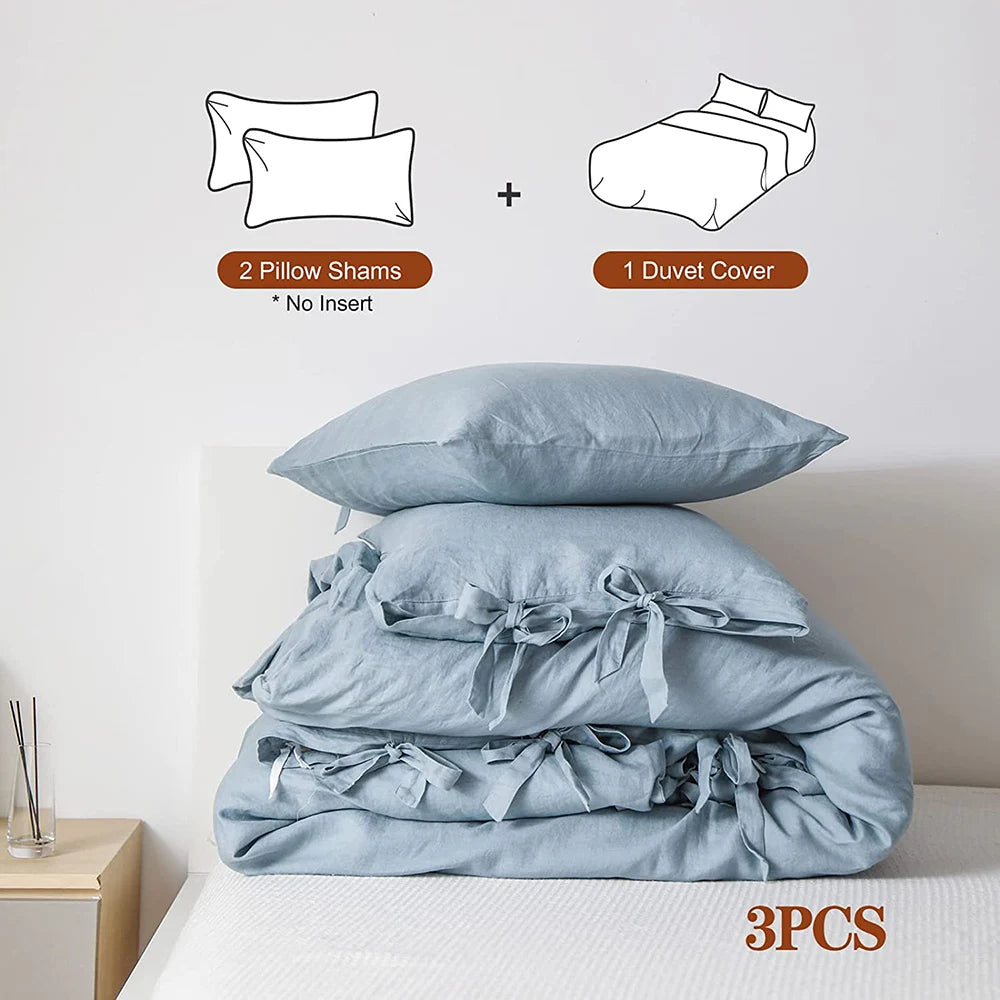 Simple Opulence Linen Bedding Set 3Pcs Flax Breathable