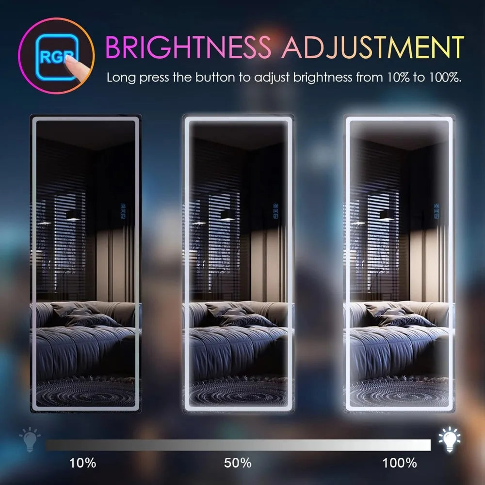 RGB LED Mirror, Full Length Mirror with Lights, 63 X 22 Floor Standing Mirror, Wall Mount Full Body Lighted Mirror, Stand