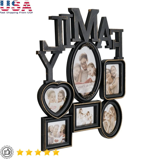 Typographic Family Photo Collage Frame 6 Picture Wall Art