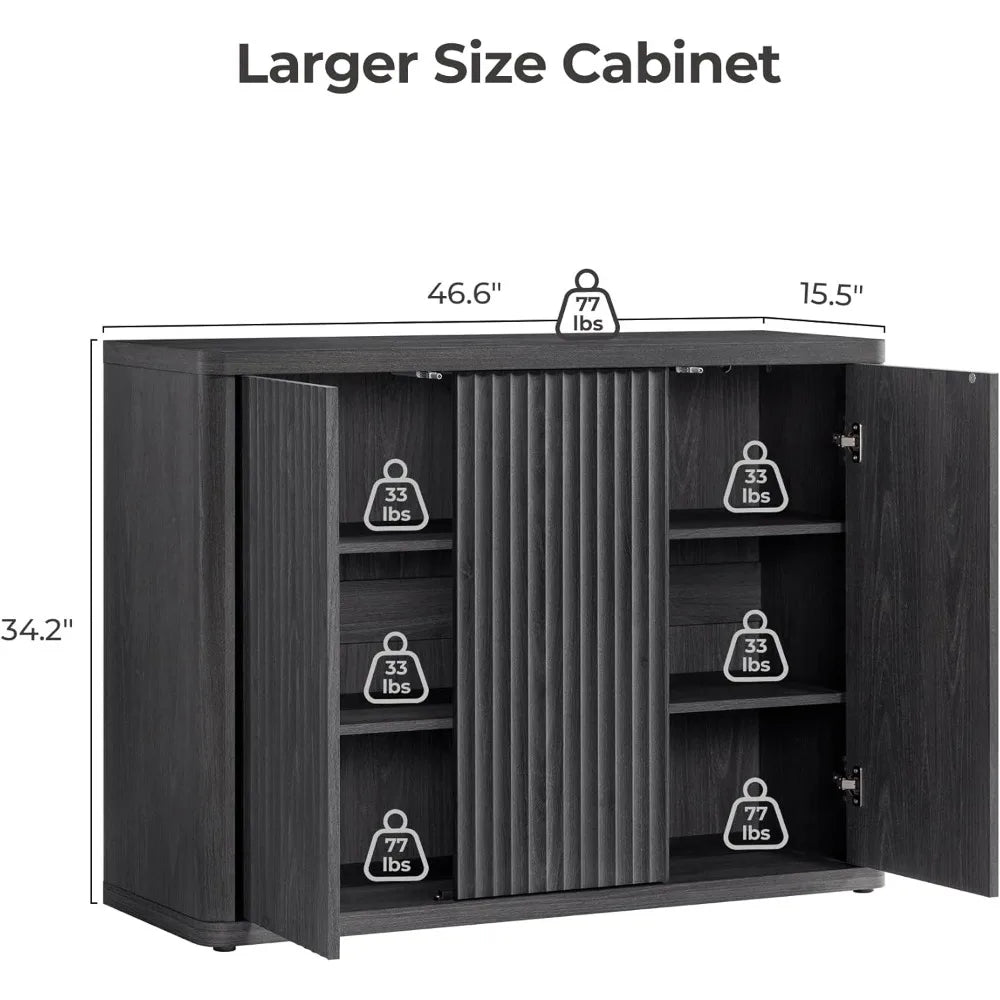 Charge Three Door Buffet Cabinet With Fluted Design And Four Adjustable Shelves For Media Console