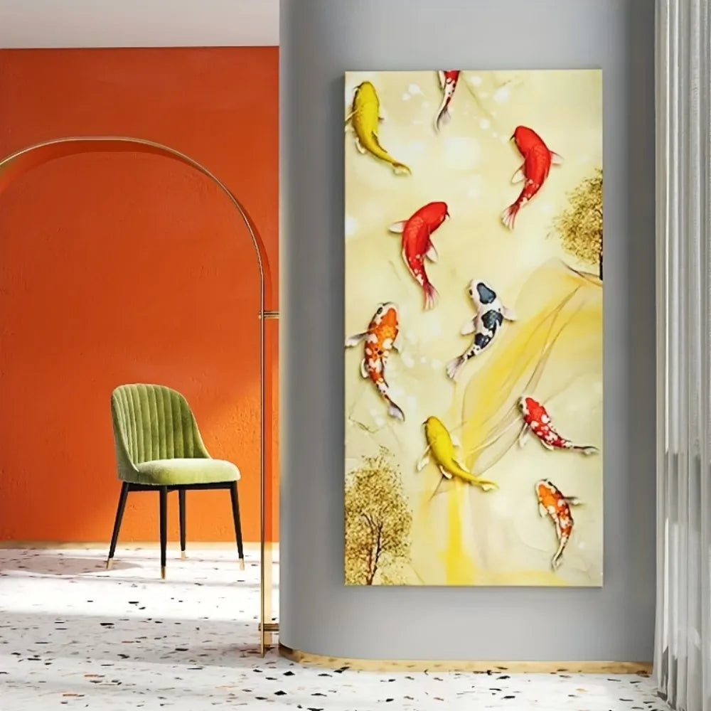 Hign-concerned Koi Fish Canvas Art With Gold Embellishment
