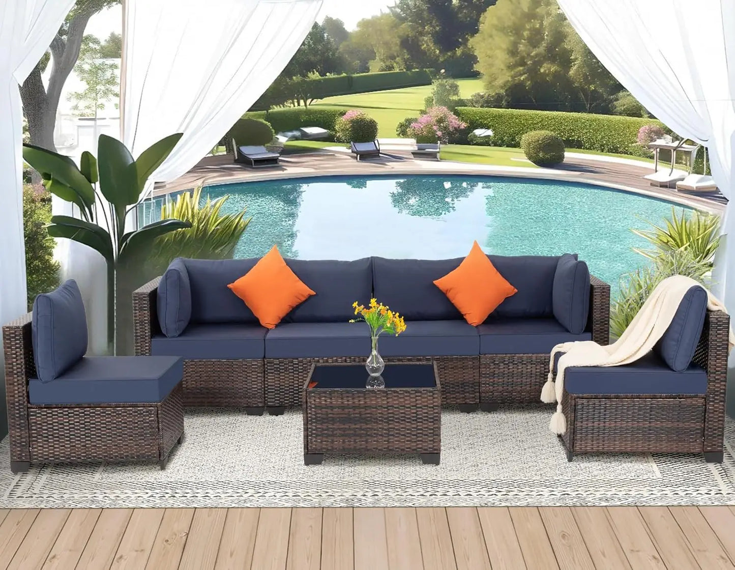 Angduo Outdoor Patio Furniture Set Wicker Sectional Sofa