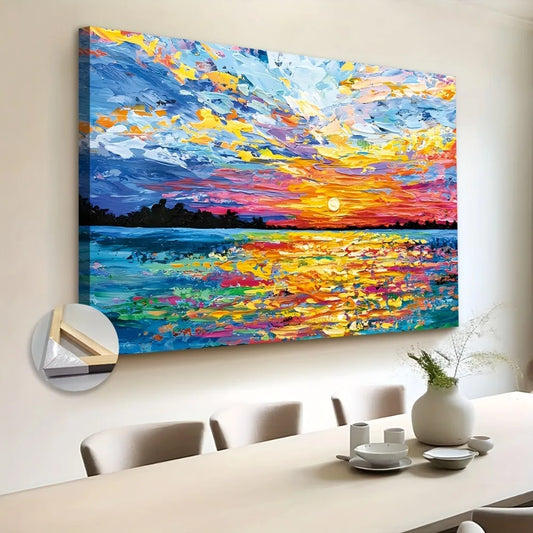 Hign-concerned Ocean Sunset Wood Frame Mural Decor Artwork