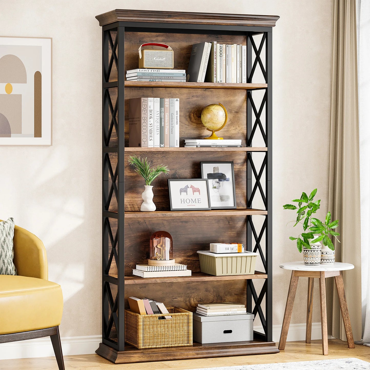 Tribesigns 5 Tier Industrial Bookcase Floor Standing Bookshelf