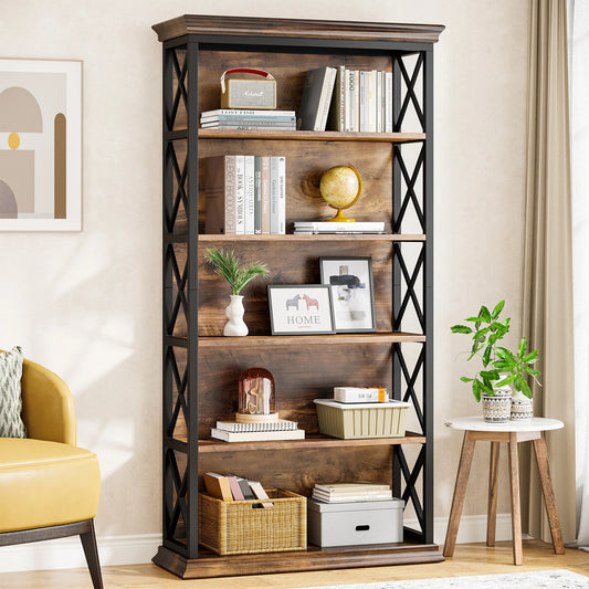 Tribesigns 5 Tier Industrial Bookcase Floor Standing Bookshelf