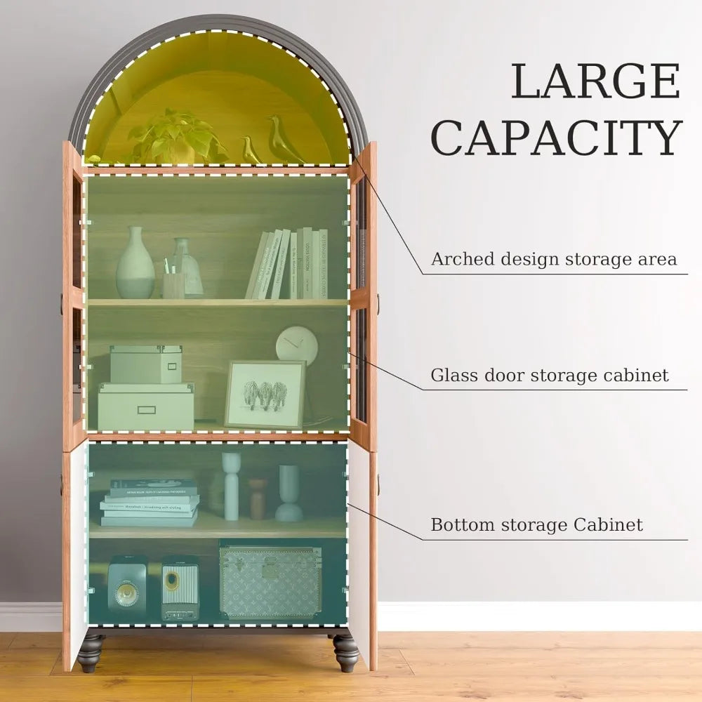 Warm Welcome Decor Arched Pantry Cabinet Glass Doors