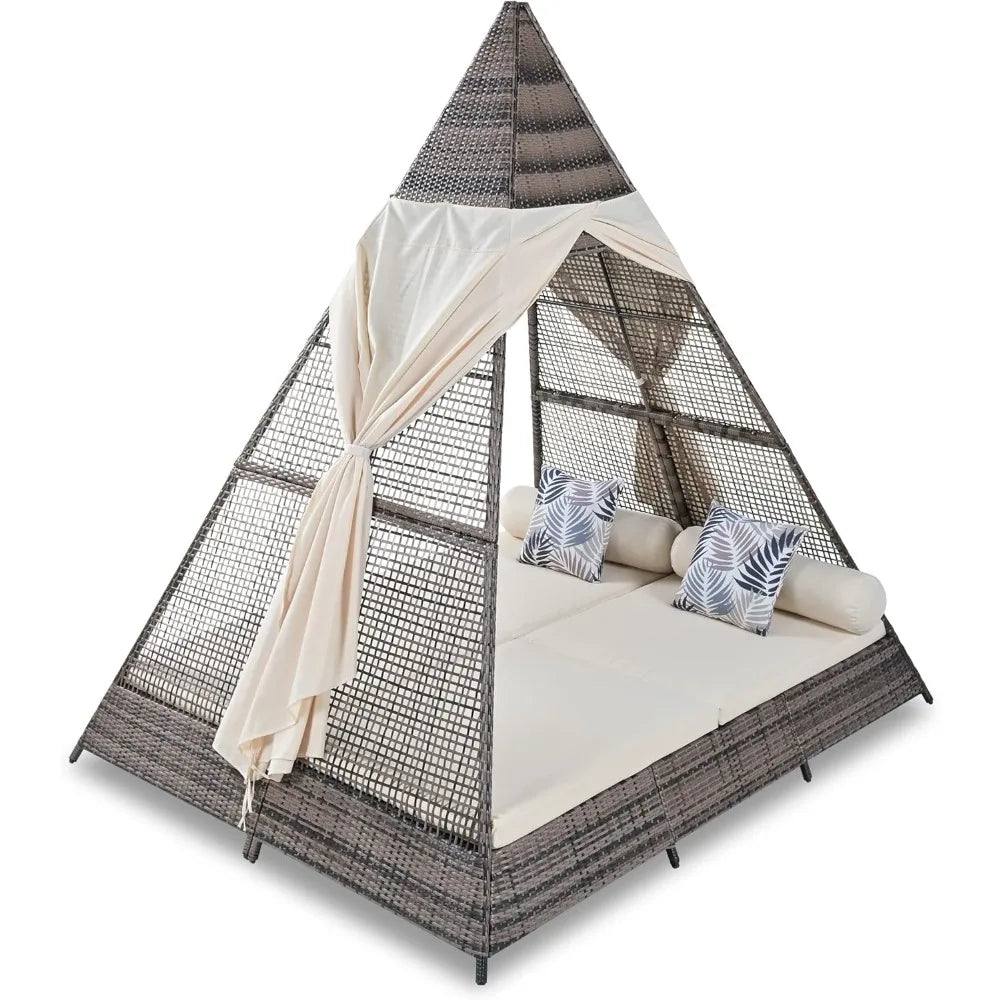 Outdoor Sunbed With Cushions And Pillows Tent Shape Daybed