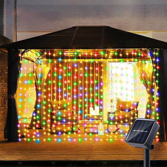 WELPUR Solar Curtain Lights Outdoor 8 Modes Garden Decor
