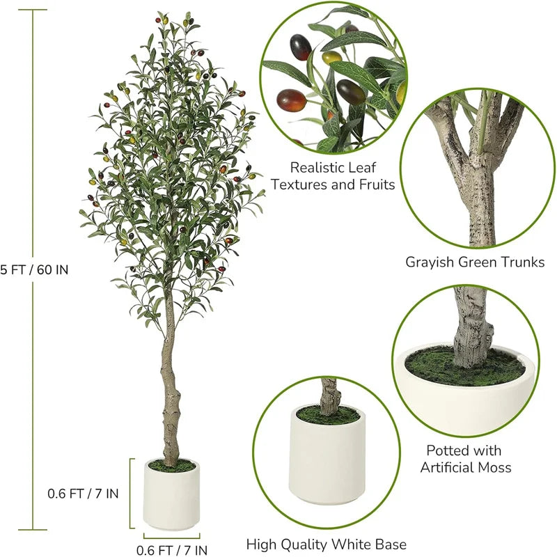 HiMISSCN Faux Olive Tree Lifelike Indoor Planter Moss