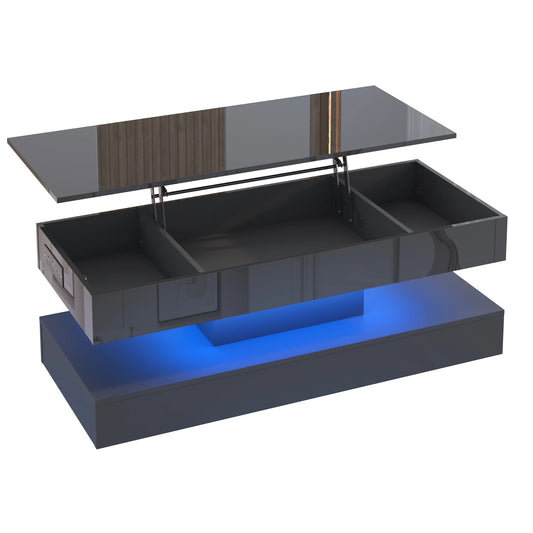 QiaoShiRen LED Coffee Table With Open Display Shelf