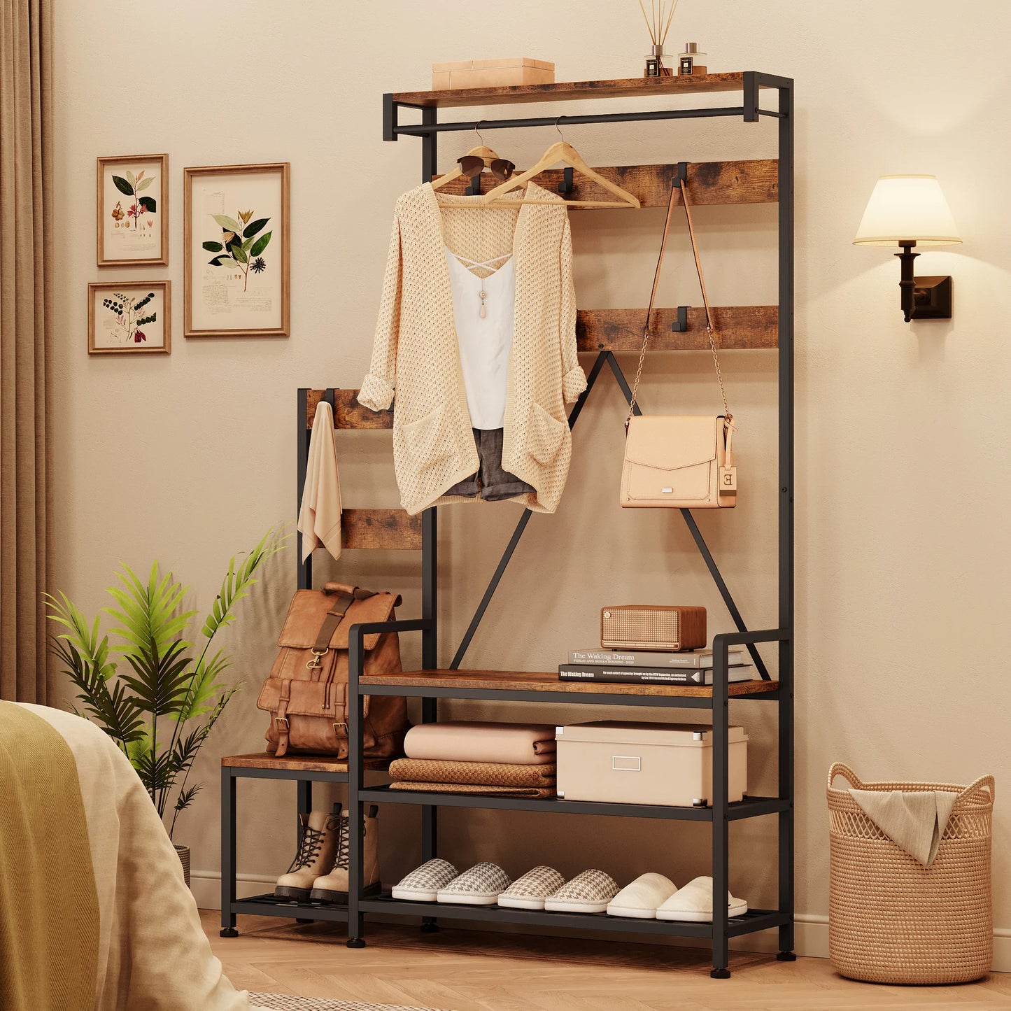 General Use Hall Tree With Shoe Storage Bench Coat Rack