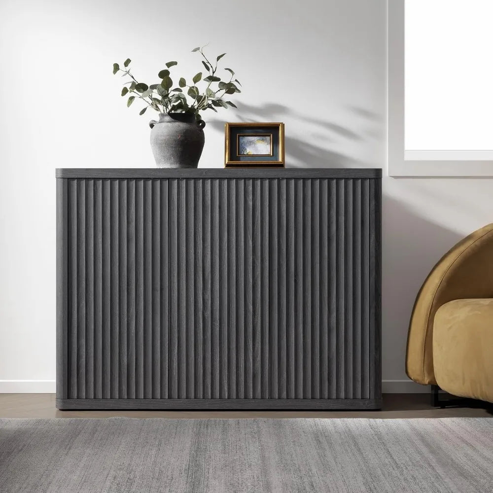 Charge Three Door Buffet Cabinet With Fluted Design And Four Adjustable Shelves For Media Console