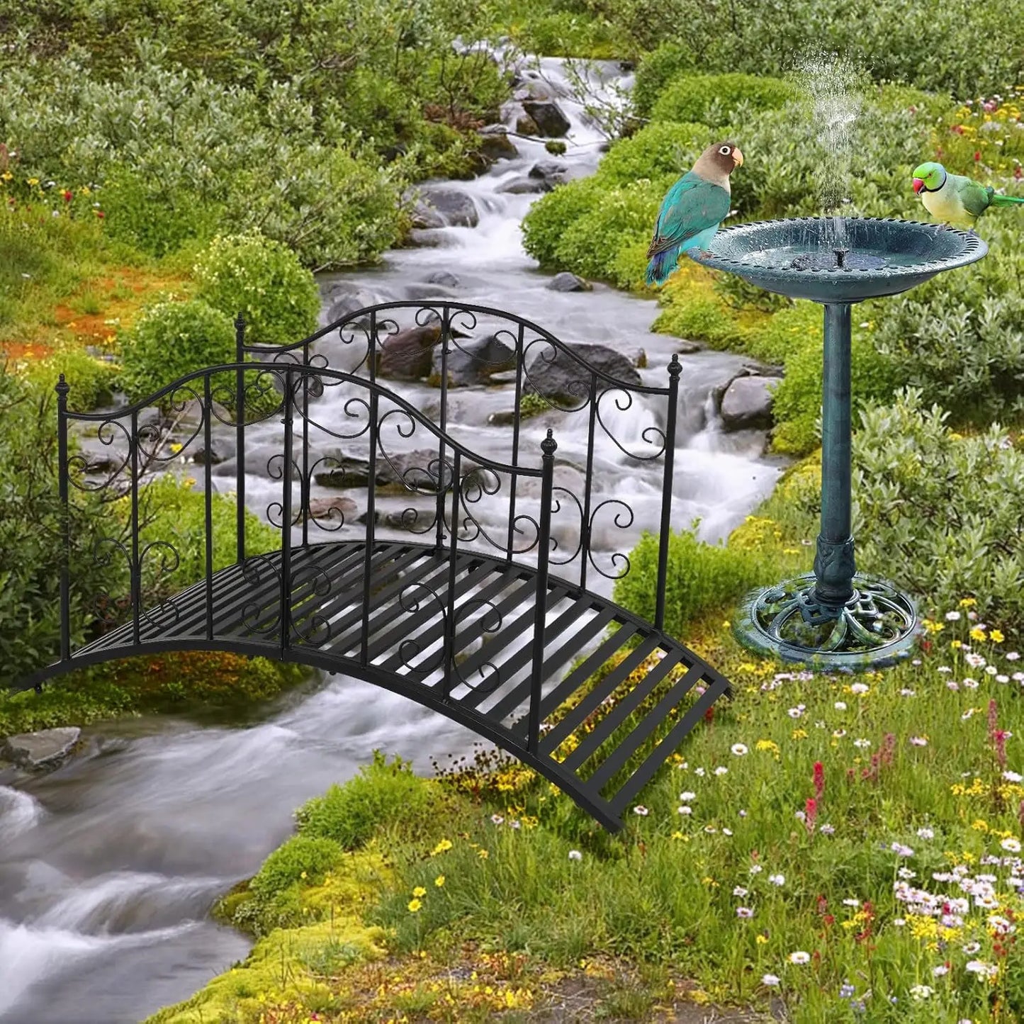 Vingli Garden Bridge Arch for Ponds with Guardrails