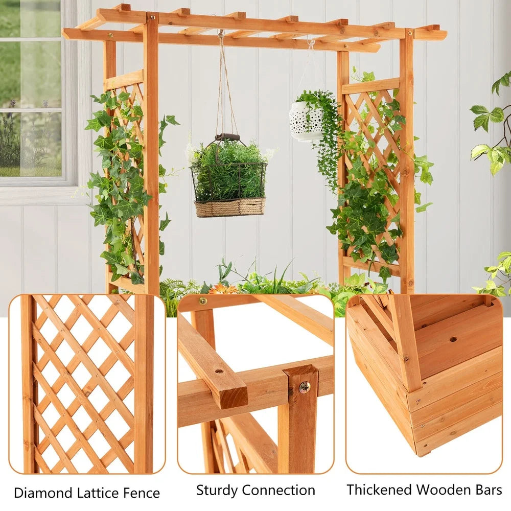 XMSJ Raised Garden Bed Planter With Trellis Drainage