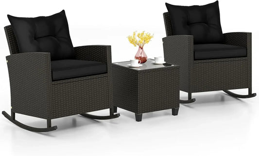 Angduo 3 Piece Patio Rocking Bistro Set Wicker Chairs