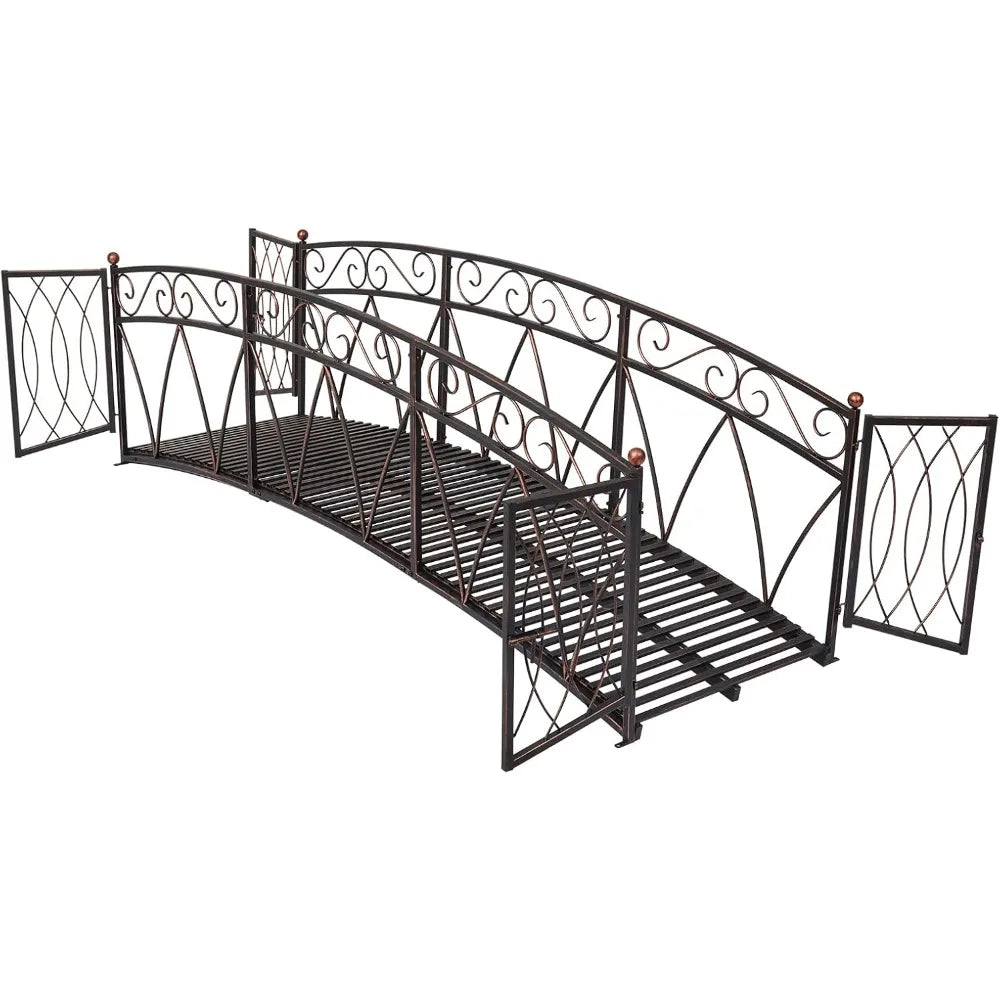Garden Metal Bridge With Gate And Patterned Siderails