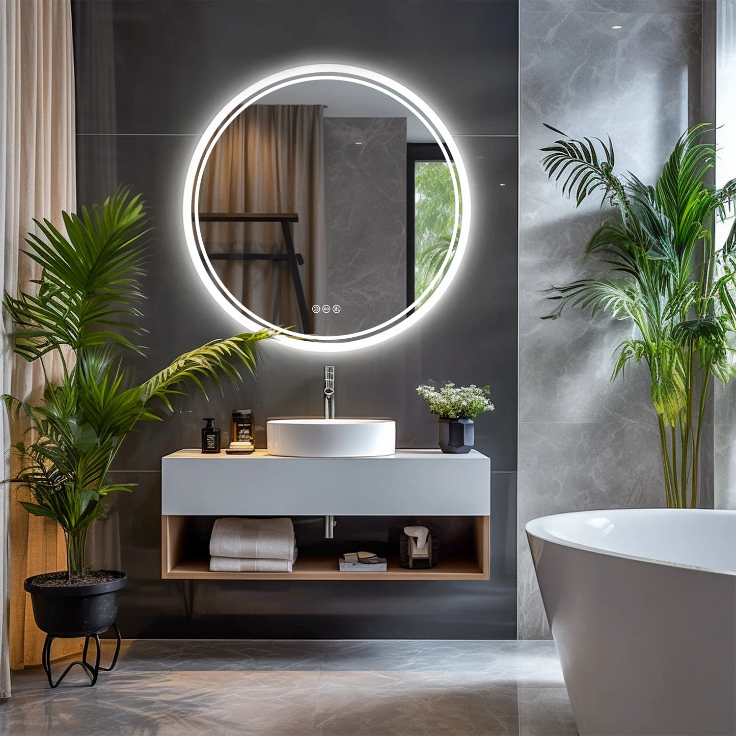 Wisfor Round LED Bathroom Mirror Backlit Anti Fog IP65
