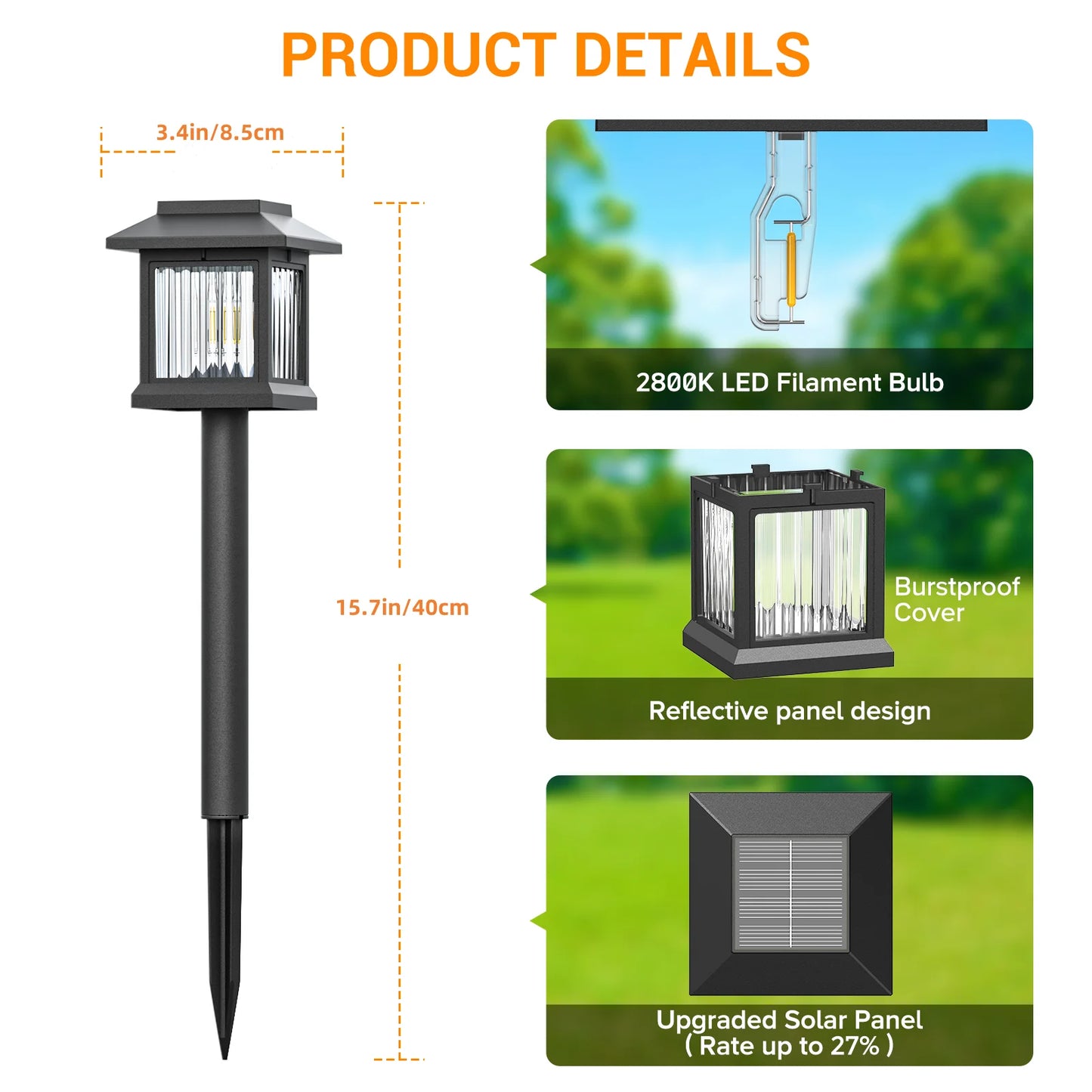 KPSTEK Solar Outdoor Lights 2 Pack Auto On Off Garden