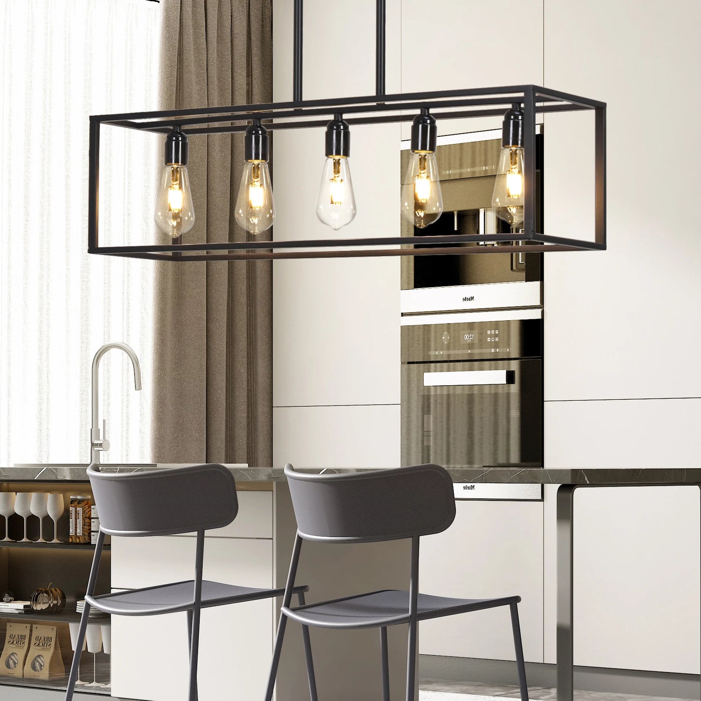 Vrygle Industrial Five Bulb Ceiling Lamp For Kitchen Island