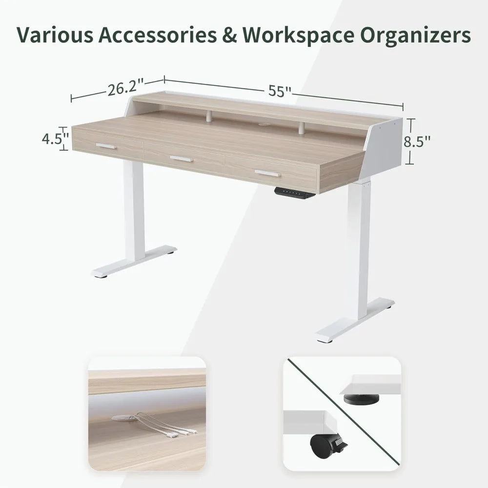 Fezibo Electric Standing Desk With Drawers Adjustable