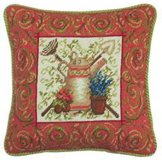 CF Home Needlepoint Throw Pillow Garden Tools Decor