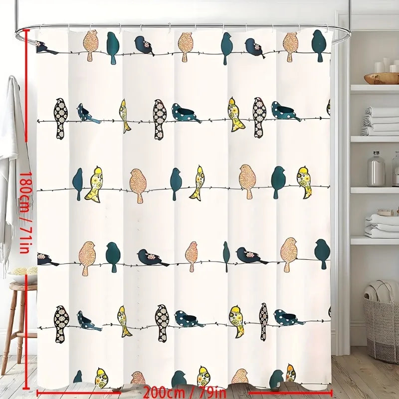 Warm Welcome Decor Birds Shower Curtain Floral Pattern
