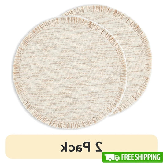 Warm Welcome Decor Round Cotton Jute Placemat 2 Pack Durable