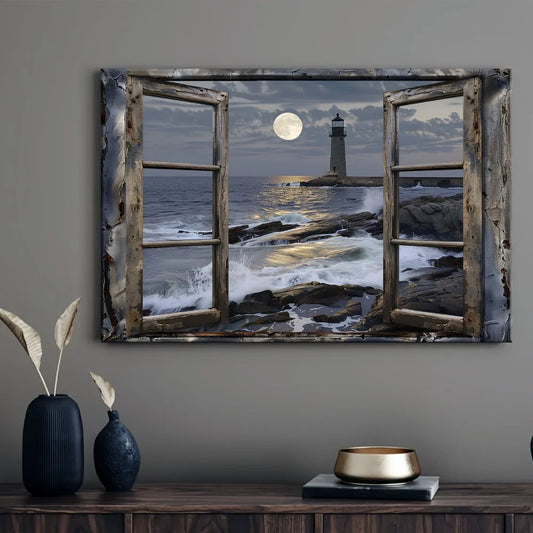 Hign Concerned Coastal Lighthouse Beach Scene Wall Art