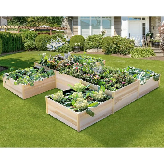 Wooden Raised Garden Bed H Shaped Planter Double Layer