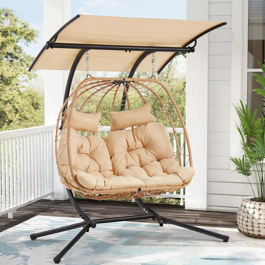 YOLENY Double Egg Chair With Adjustable Canopy Patio Swing