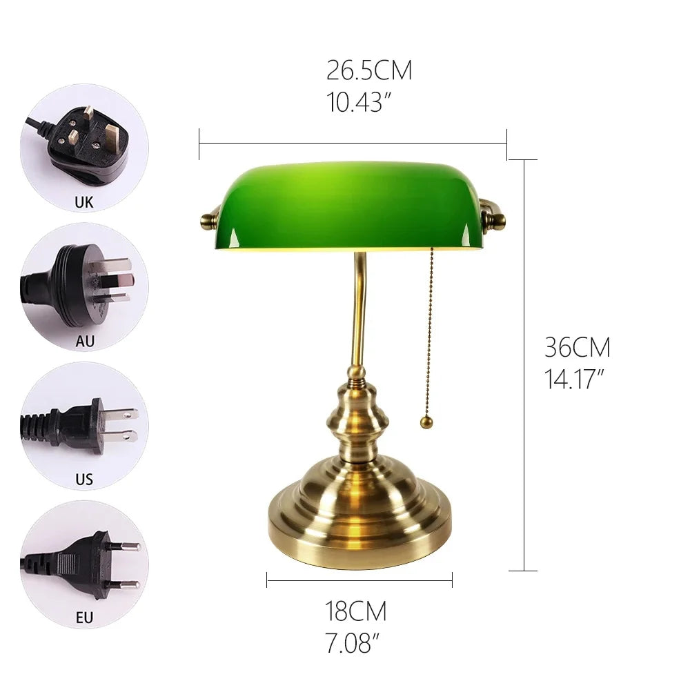 Warm Welcome Decor Vintage Glass Banker's Lamp Desk Light