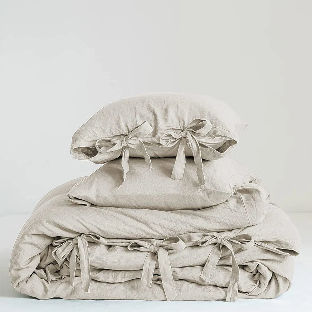 Simple Opulence Linen Bedding Set 3Pcs Flax Breathable