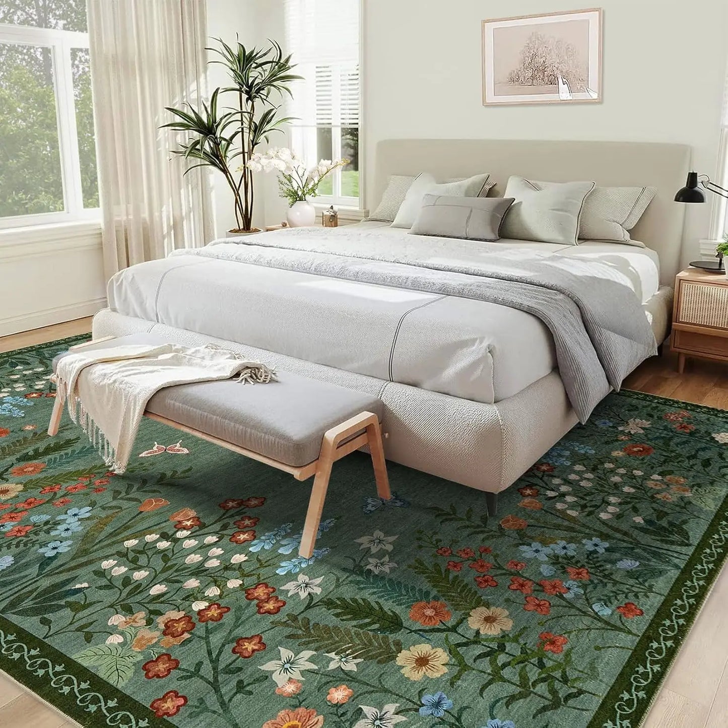 HiMISS Boho Washable Floral Area Rug for Home Decor
