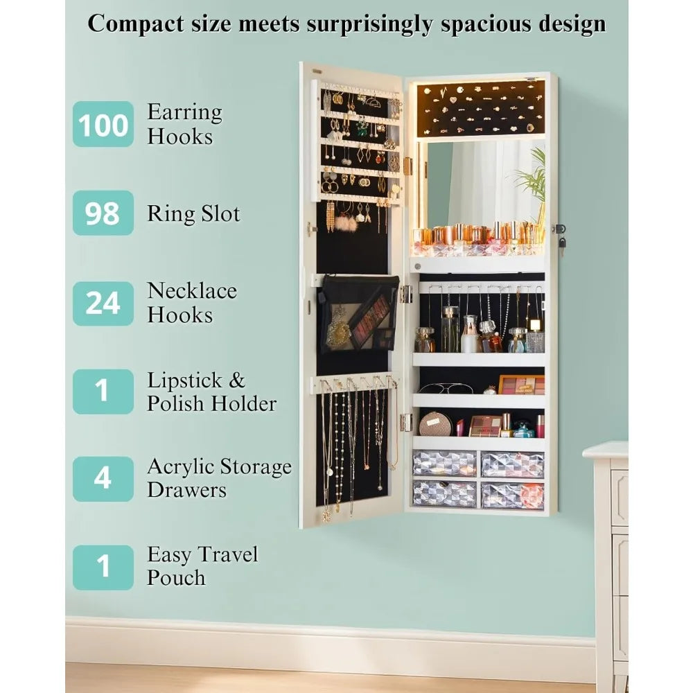 Hign Concerned LED Jewelry Cabinet Mirror With Storage